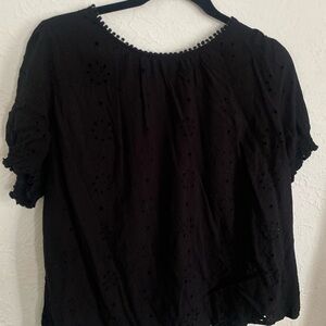 Torrid Black and White Puff Sleeve Smocked Blouse